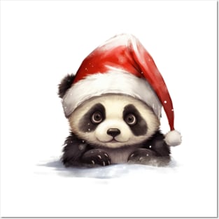 Christmas Peeking Baby Panda Posters and Art